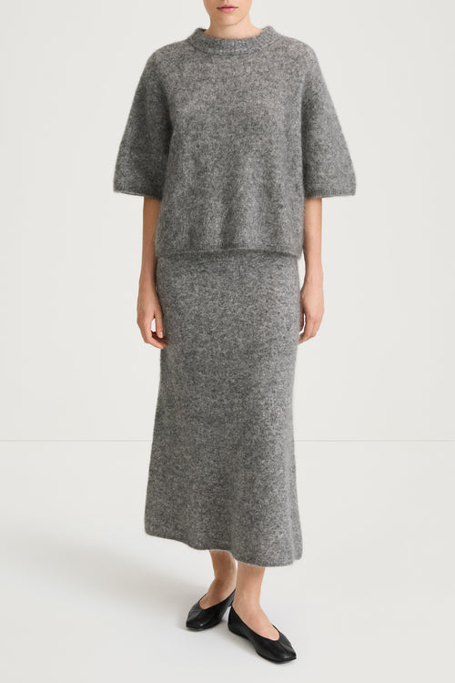 grey knitted a-lined skirt stylein nanie front