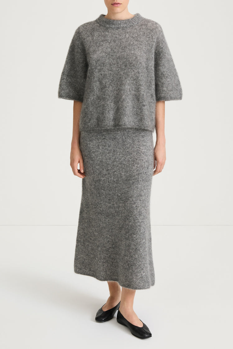 grey knitted a-lined skirt stylein nanie front
