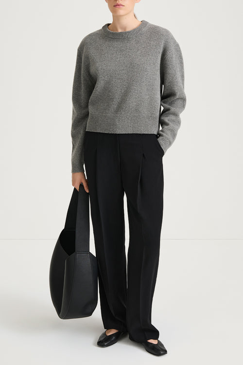 grey knitted sweater round neck stylein haven front