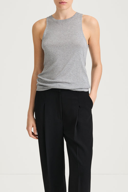 grey slim-fit tank-top stylein nicia close up