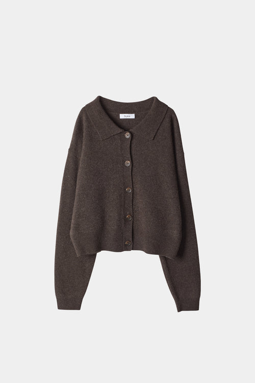 brown cardigan tennis collar stylein halina model image front
