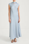 Ice blue maxi satin dress stylein marielle front model image
