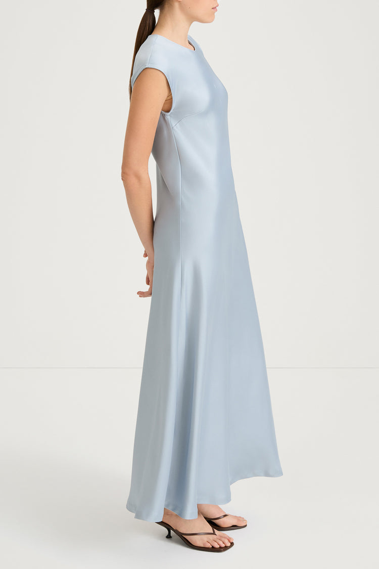 Ice blue maxi satin dress stylein marielle side model image