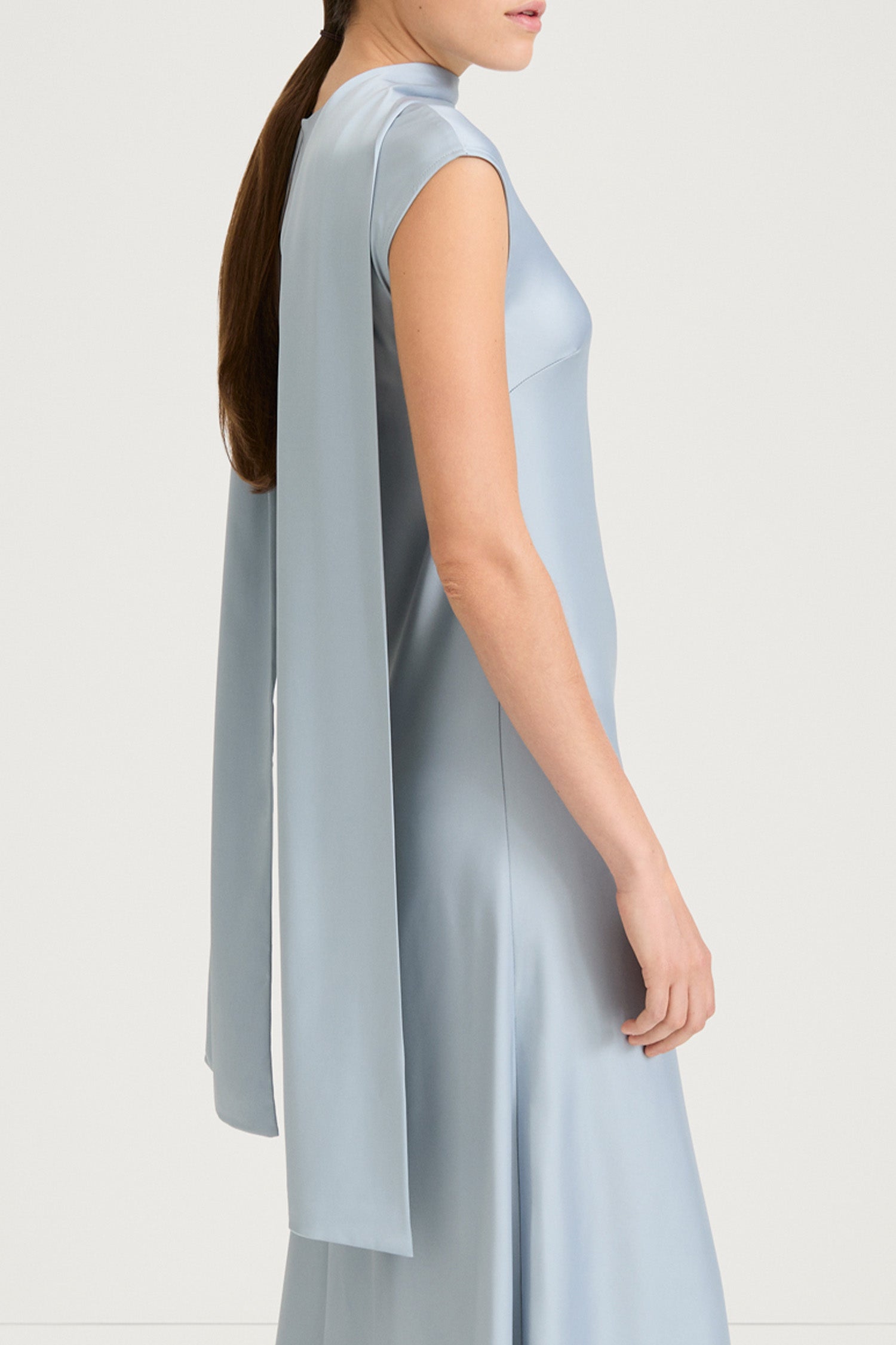 Ice blue satin scarf stylein matino side model image
