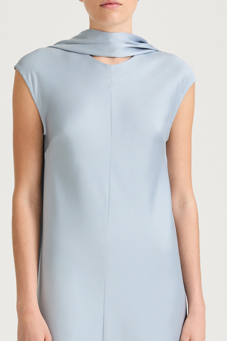 Ice blue satin scarf stylein matino front model image