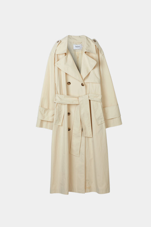 Siena trenchcoat belted ankle length double breasted ivory stylein packshot