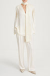 ivory satin trousers Long stylein marialong  model image
