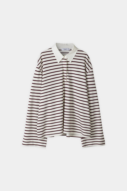burgundy striped collar buttoned longsleeve top stylein janelle front
