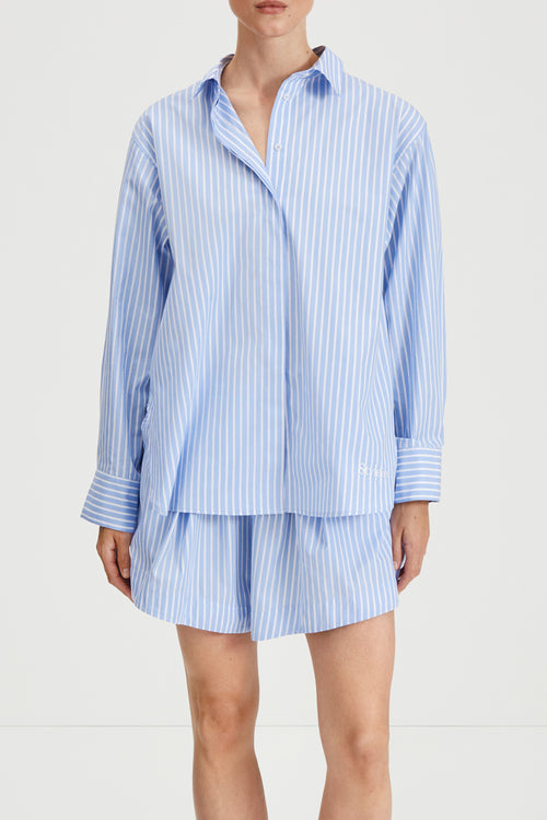 Jansell shirt voluminous flared blue white stripe stylein front image