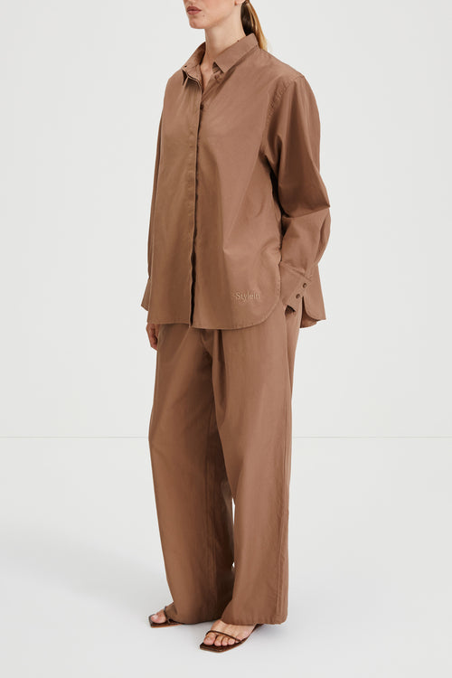 Jansell shirt voluminous flared mud brown stylein side image