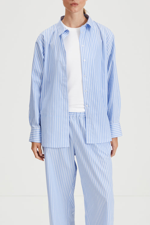 Jessie trousers wide relaxed blue white stripe stylein front image