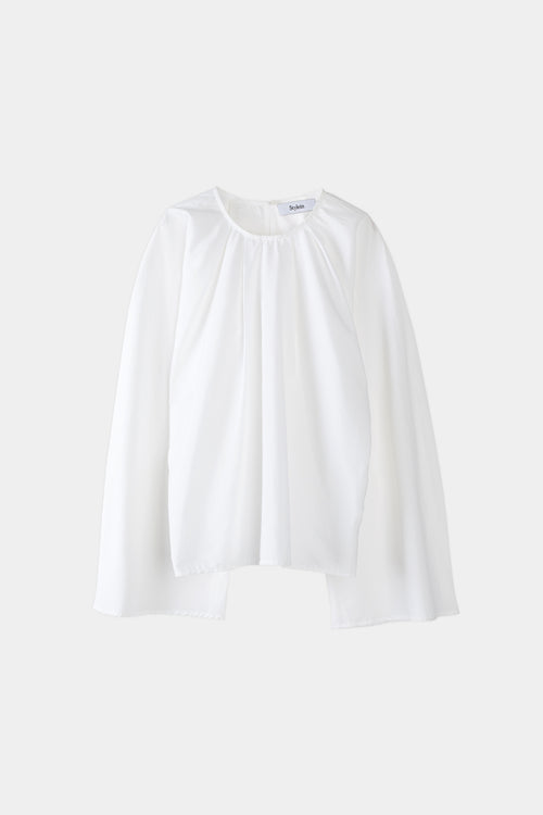 Juli shirt voluminous cotton wide long sleeves round neckline pleats front and back white stylein packshot