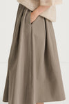 Mud khaki maxi trench skirt stylein sorina side close up model image