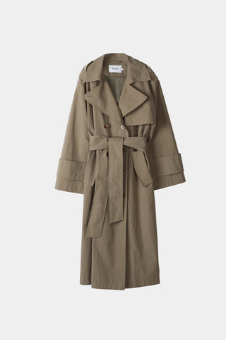 Siena trenchcoat belted ankle length double breasted mud stylein packshot