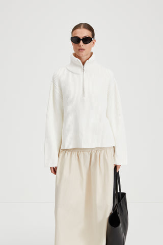 Adalie sweater knitted zip polo white stylein front image