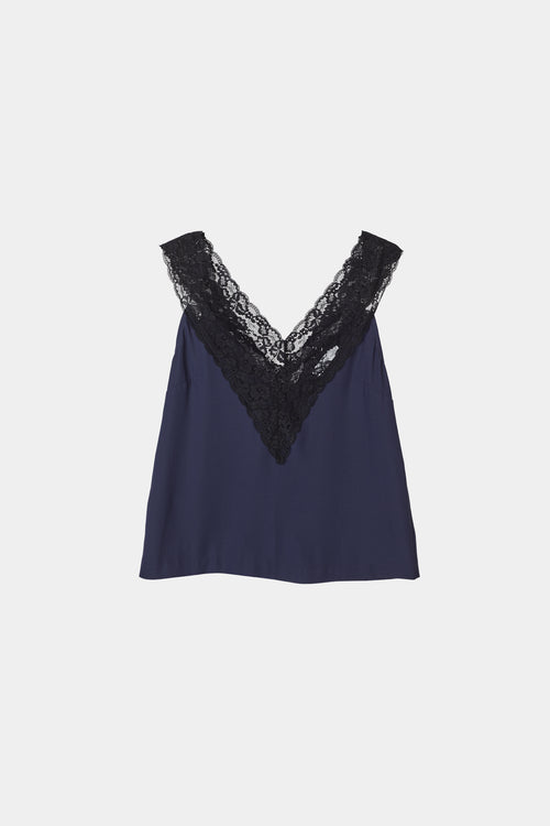 Mede top sleeveless v neck lace trim midnight navy black stylein packshot