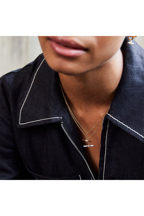 laura vann dylan enamel small t-bar neckalce brown model image