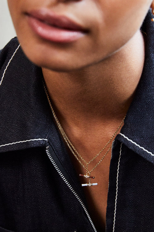 laura vann dylan enamel small t-bar neckalce brown model image