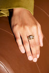 laura vann olive buckle round stone ring green model image