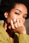 laura vann olive buckle round stone ring green model image
