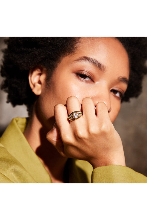 laura vann olive buckle round stone ring green model image