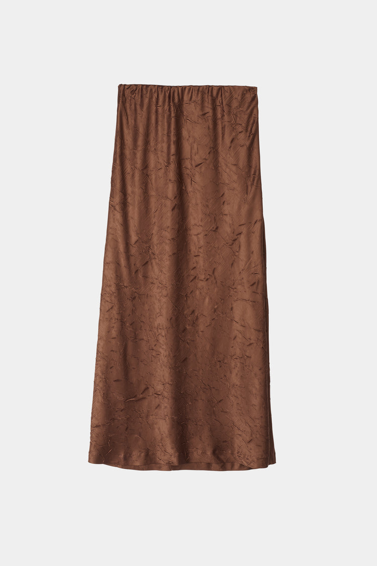 Mabel skirt creased satin ankle length flattering drape brown stylein packshot