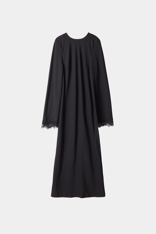 black dress crepe lace trim sleeve stylein margo model image