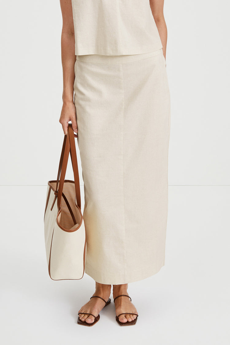 Saronno skirt ankle length beige raw linen stylein front image