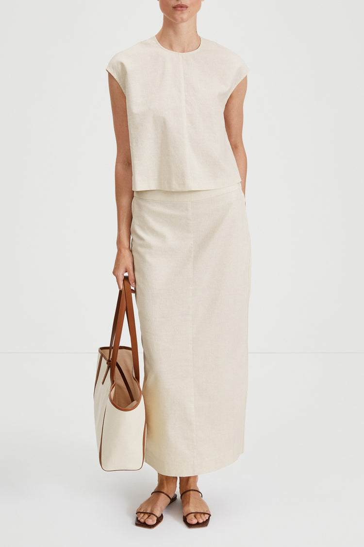 Saronno skirt ankle length beige raw linen stylein front image