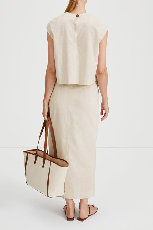 Saronno skirt ankle length beige raw linen stylein back image