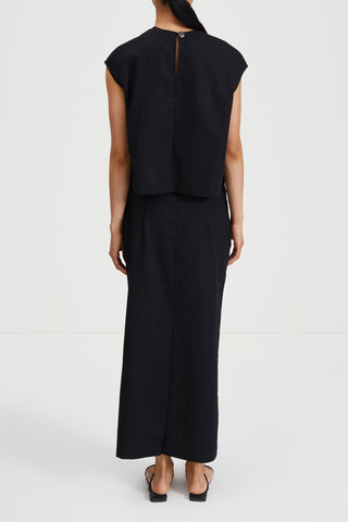 Saronno skirt ankle length black linen stylein back image