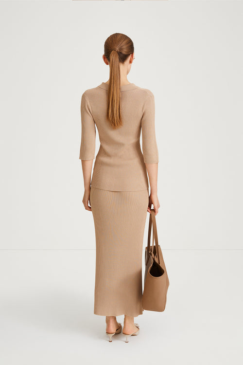 Pomerola skirt maxi fine knit beige stylein back image