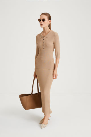 Pomerola skirt maxi fine knit beige stylein side image