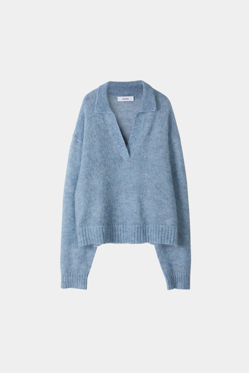 Nairi sweater blue collar v neck knit stylein packshot