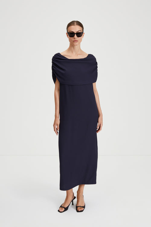 Macerata dress midnight navy boat neck maxi stylein front image