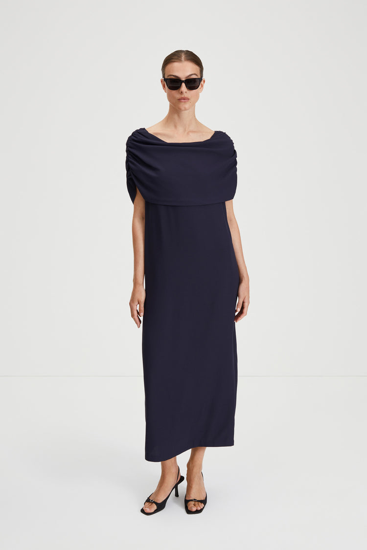 Macerata dress midnight navy boat neck maxi stylein front image