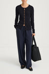 Navy buttoned cardigan stylein hamani front model image