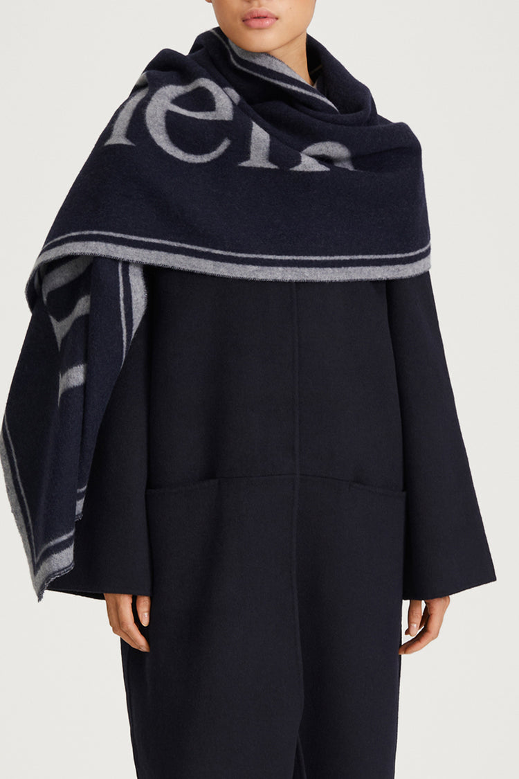 navy/grey wool scarf stylein thalia model image