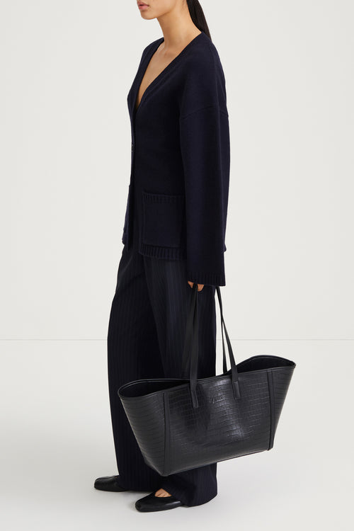 navy knitted cardigan stylein helia side