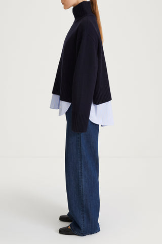 navy knitted wool sweater stylein hilary side