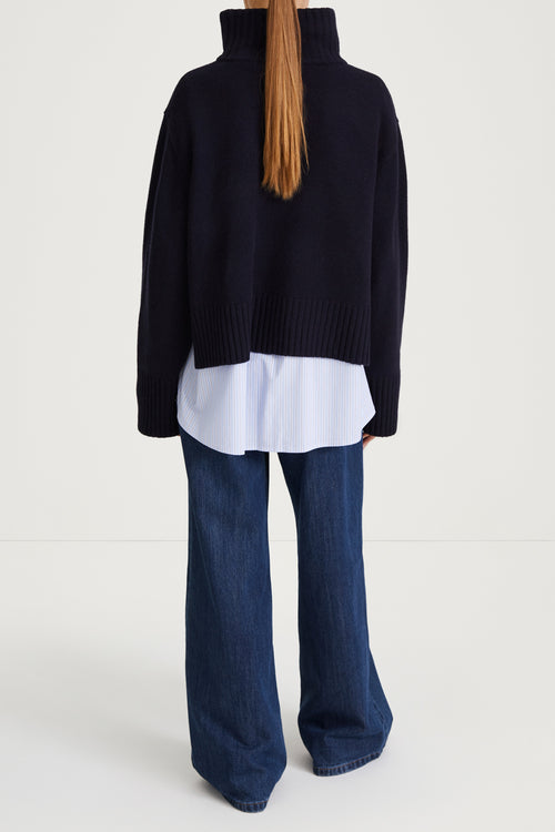navy knitted wool sweater stylein hilary back