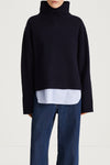 navy knitted wool sweater stylein hilary close up