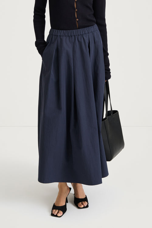 Navy maxi trench skirt navy stylein sorina front model image
