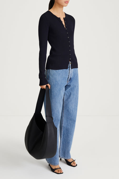 navy rib knit cardigan fitted stylein paloma side