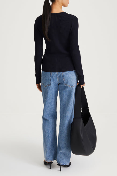 navy rib knit cardigan fitted stylein paloma back