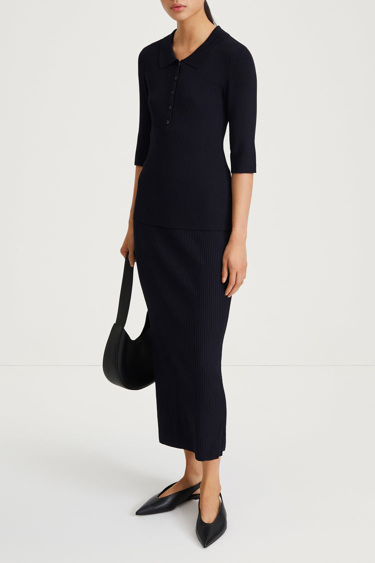 navy rib knit slim fitted stylein priceton side