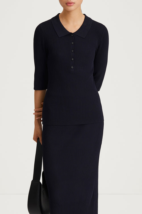 navy rib knit slim fitted stylein priceton close up