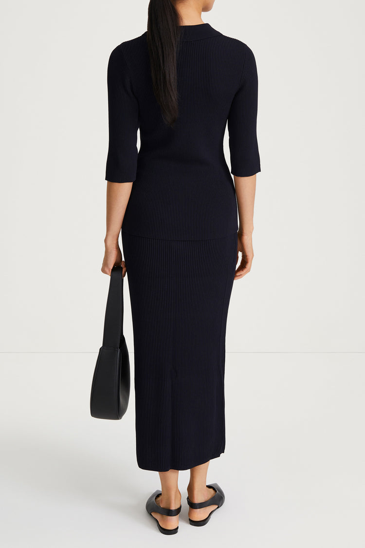 navy rib knit slim fitted stylein priceton  back