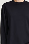Navy sweater crew neck stylein hera front close up model image