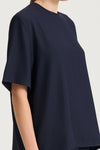 navy t-shirt blouse stylein martano side close up model image